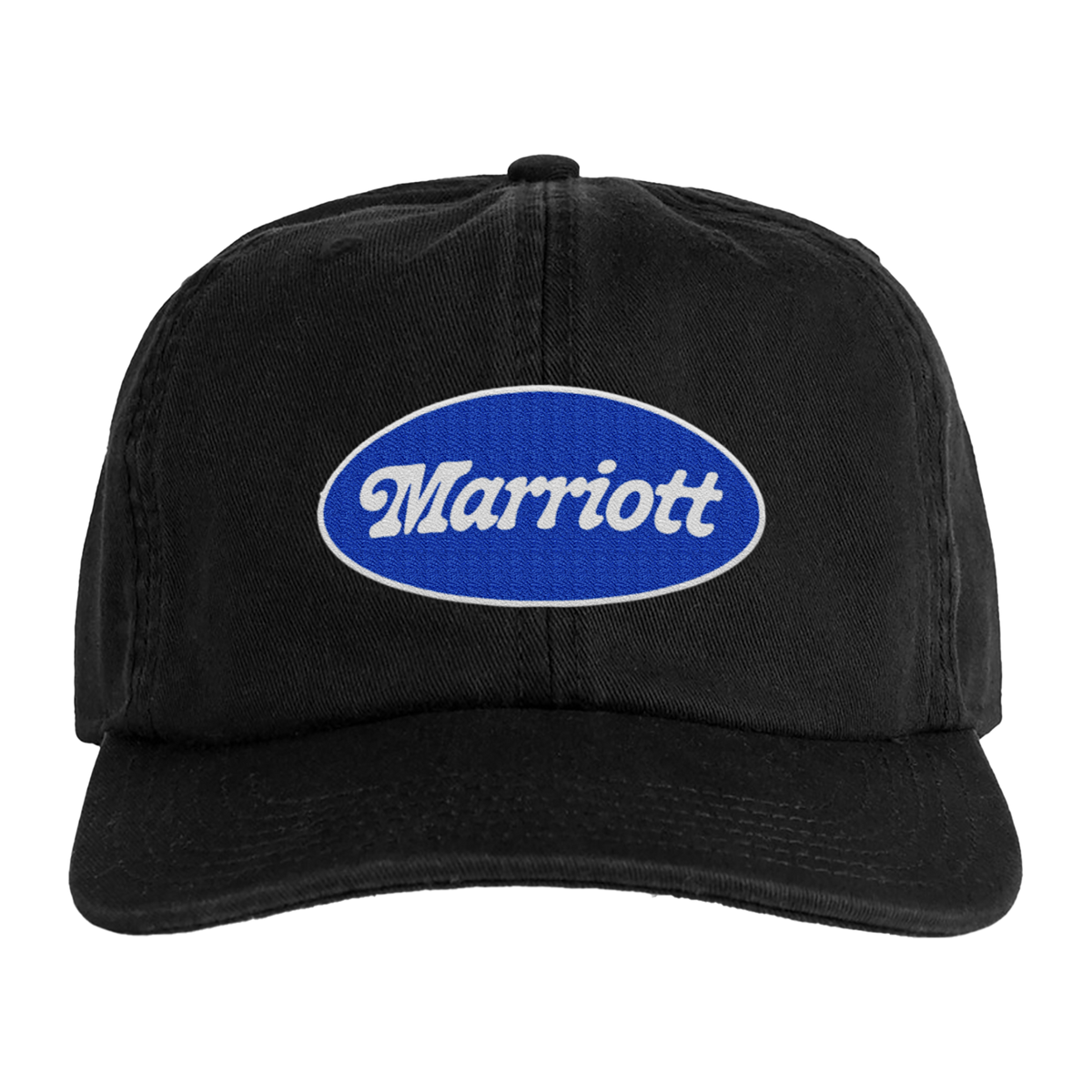 Black cap with James Marriott logo on front.