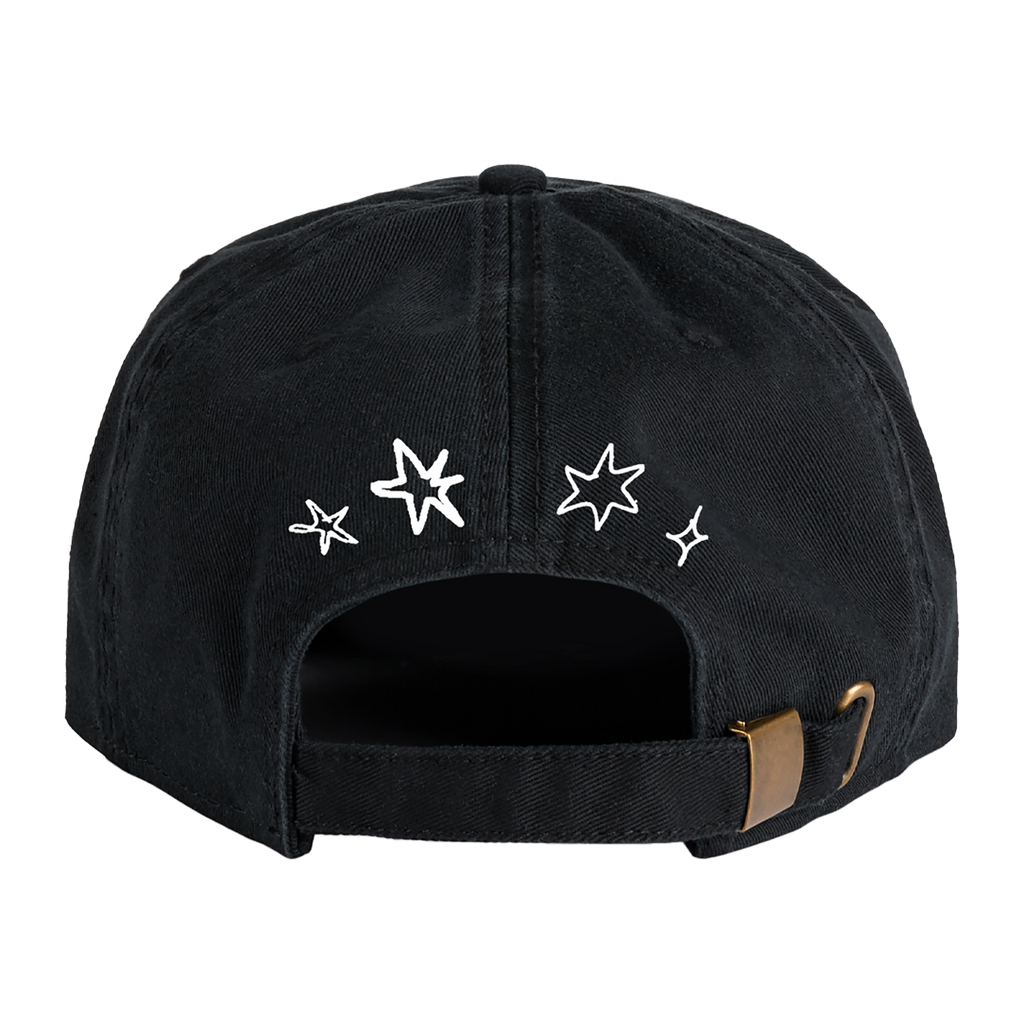 Black James Marriott cap with white star designs.